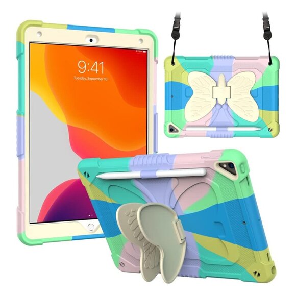 For iPad 9/8/7 Generation (10.2") Kids Shockproof Case Stand Cover Butterfly - Picture 3 of 5